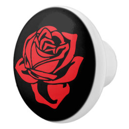 Rosa roja y pomo negro de cerámica