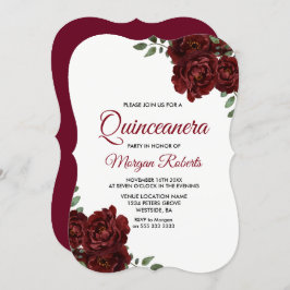 Rosa Rojo Borgoña Hermosa Invitación Quinceanera