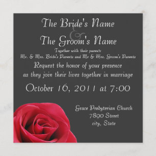 rosa rojo en invitaciones de boda grises