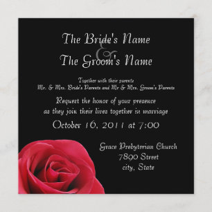 rosa rojo en invitaciones de boda negras