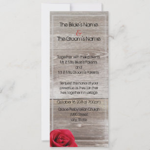 rosa rojo en las invitaciones de boda largas de ma