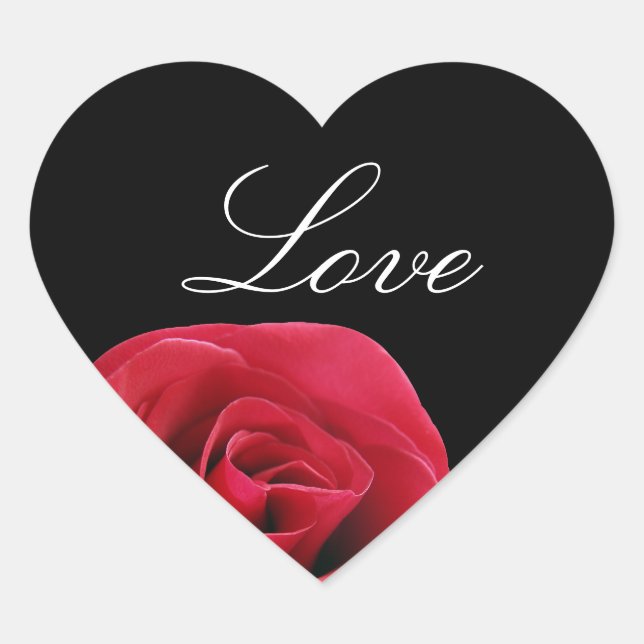 rosa rojo en los pegatinas negros del corazón (Anverso)