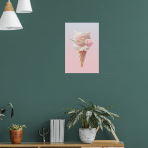 Rosa Romántica: Arte de Cono de Helado Rosa de Señ