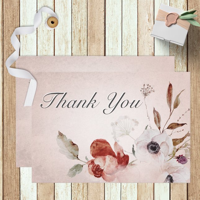 Rosa romántico Boda floral rosado Gracias Tarjeta (Subido por el creador)