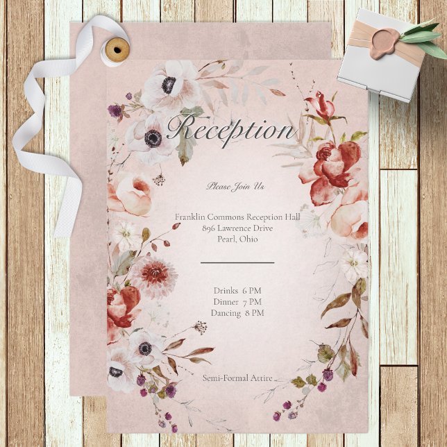 Rosa romántico Tarjeta de recepción de boda floral (Subido por el creador)