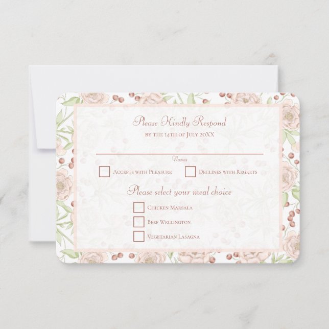Rosa Rosa Claro Tarjeta de Respuesta de Boda Vinta (Anverso)