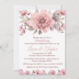 Rosa rosa con invitación a la boda verde