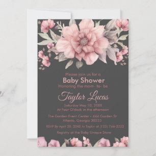 Rosa rosa con la invitación de Baby Shower verde