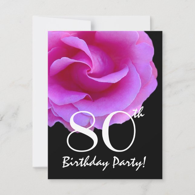 Rosa rosa de la plantilla de cumpleaños número 80  (Anverso)
