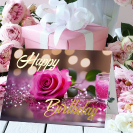 Rosa Rosa Elegante Deseo de Cumpleaños Única