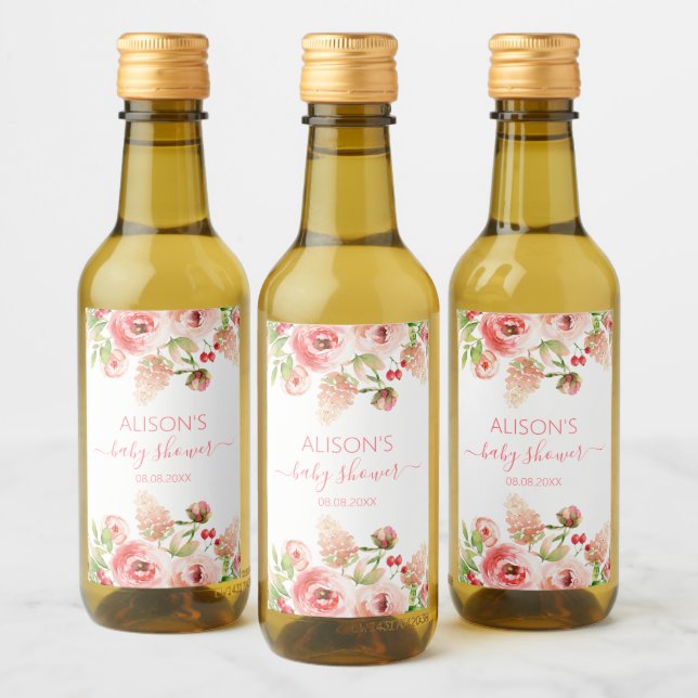 Rosa Rosa Floral Verde Niña Mini Shower de Bebé (Botellas)