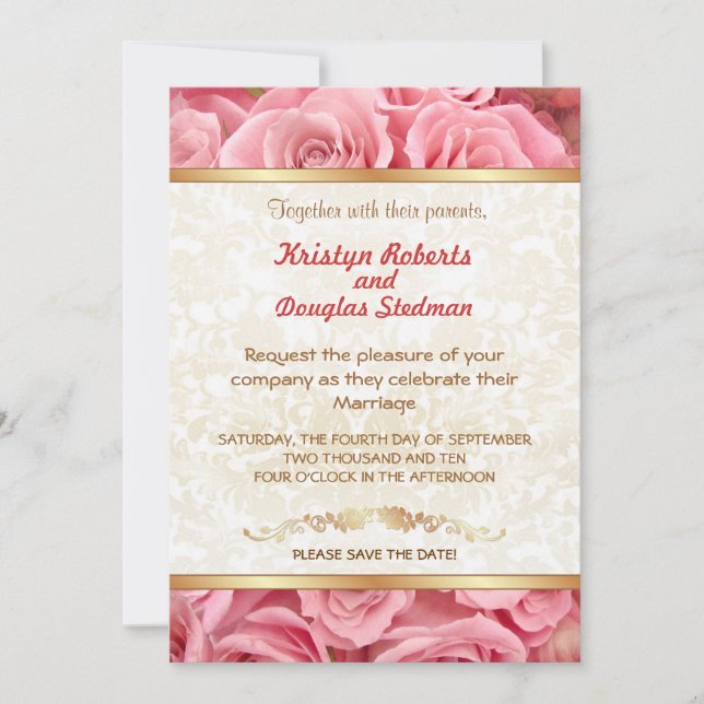 Rosa rosa - Invitación a la boda (Anverso)
