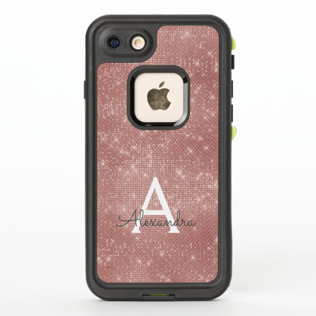 Rosa Rosa Rosa Dorada Esparkle Monograma moderno N (Reverso)