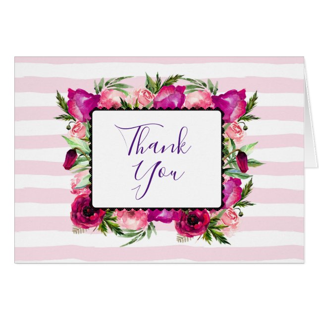 Rosa Rosa rosa y amapola Floral Boda gracias (Anverso (Horizontal))