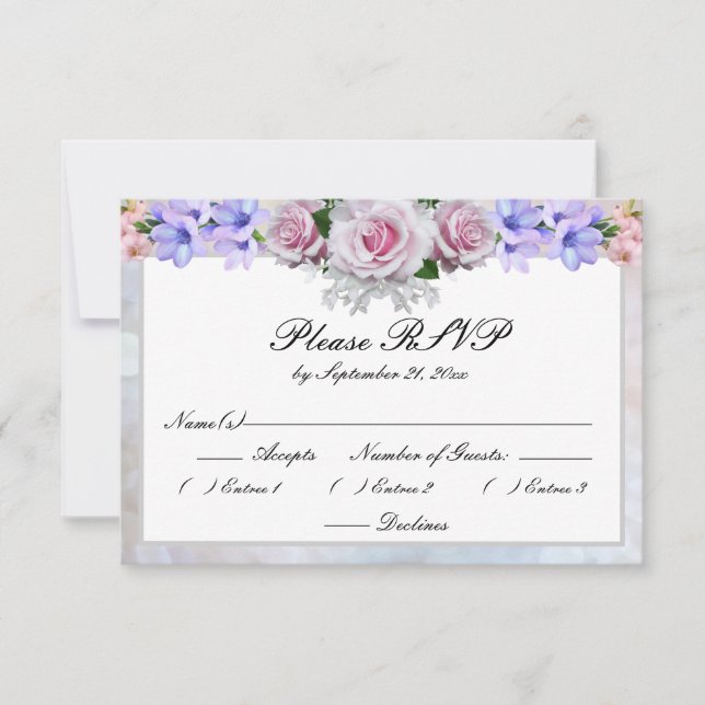 Rosa rosa | Silver Bokeh Wedding RSVP (Anverso)