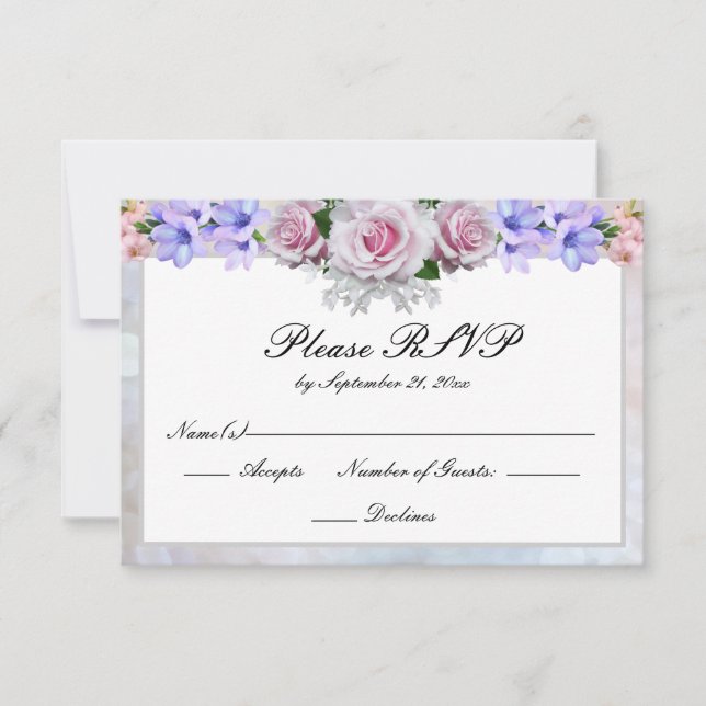 Rosa rosa | Silver Bokeh Wedding RSVP (Anverso)