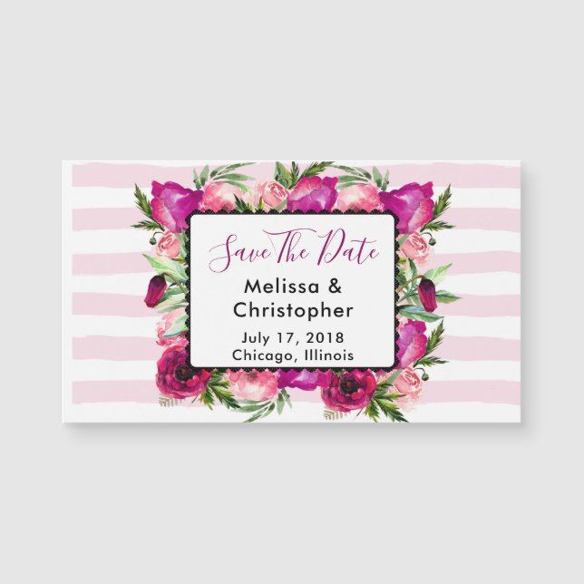 Rosa rosa y amapola Floral Boda Fecha (Anverso)