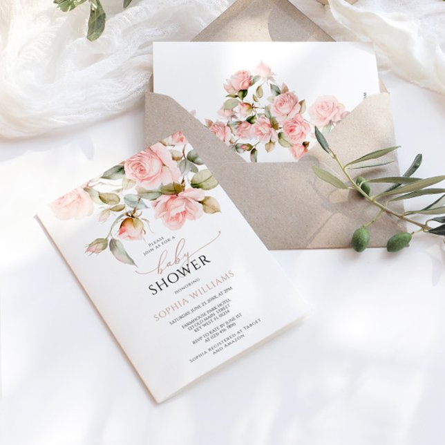Rosa rosa y verde deja la invitación de Baby Showe (Subido por el creador)