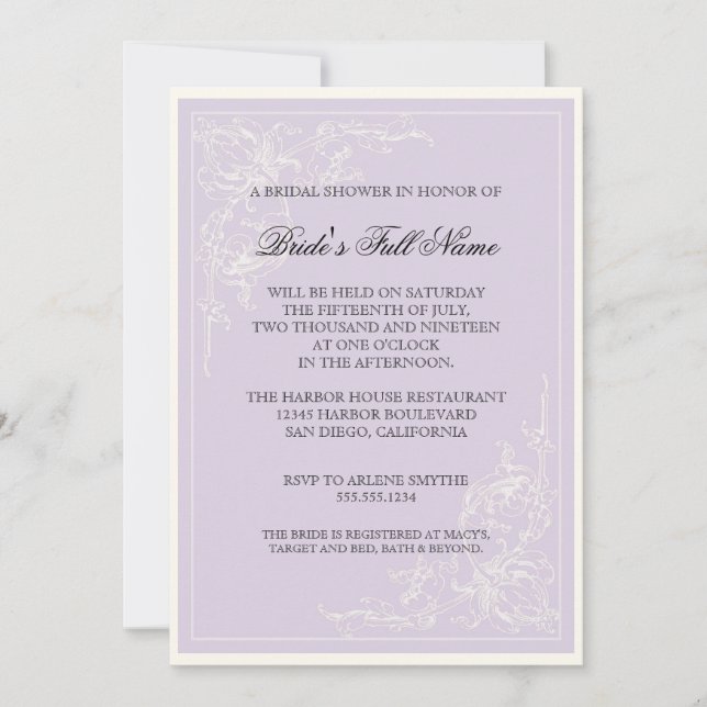 Rosa rosada botánica, Invitación a ducha de novia  (Anverso)