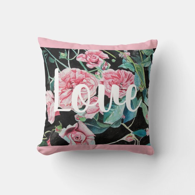 Rosa rosado Rosas adoran el cojín decorativo (Anverso)