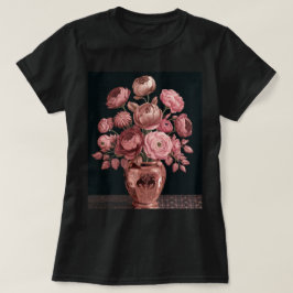 Rosa Rosas de la funda de oro Camiseta negra