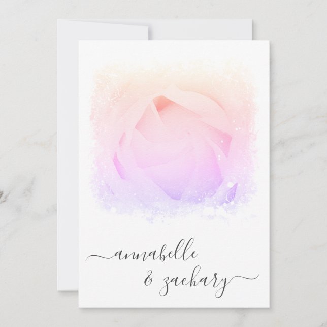 *~* Rosa RSVP de Flores - Invitación de BODA QR AR (Anverso)