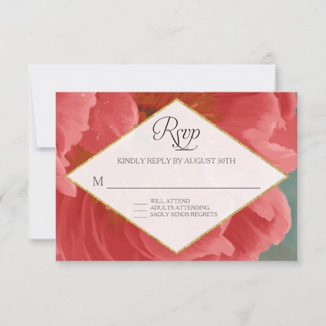Rosa RSVP Gold Faux Purpurina Red Peony Winter (Anverso)