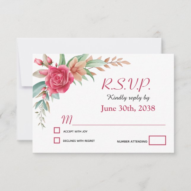 Rosa Rubor Pink Floral Wedding RSVP (Anverso)