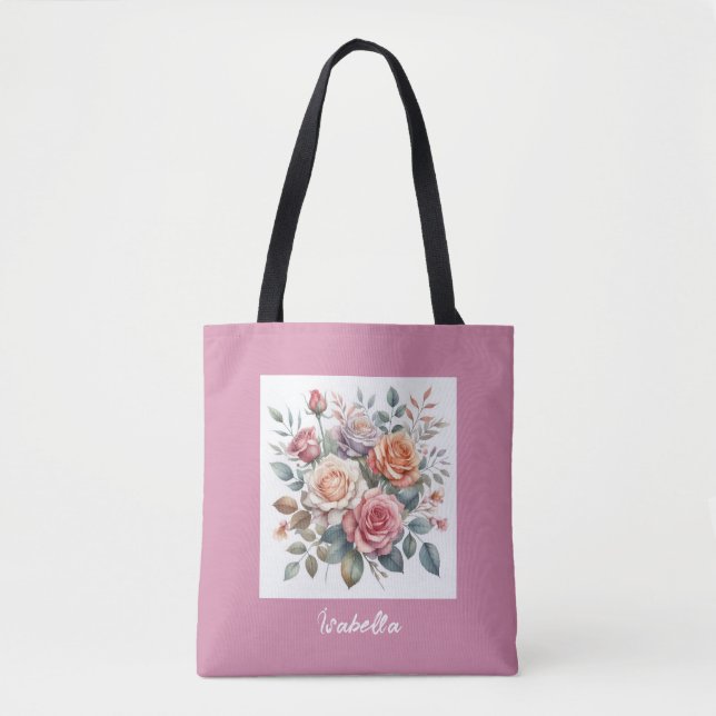 Rosa Rubor Rhapsody: Bolsa de tote acuarela (Anverso)