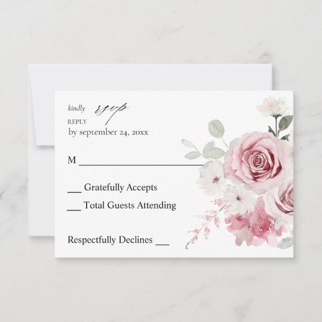 Rosa Rubor y Floral de Eucalipto sin RSVP de comid (Anverso)