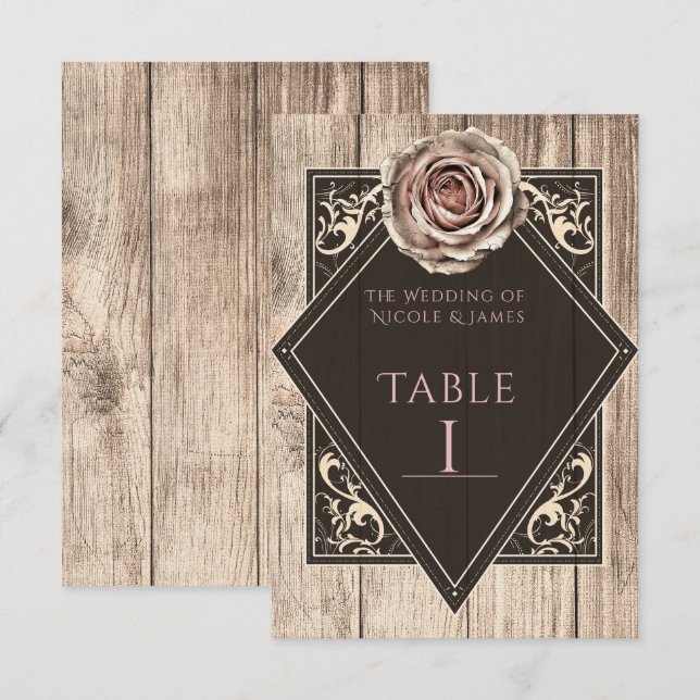 Rosa Rústico Elegante Número de Mesa de Diamantes  (Anverso / Reverso)