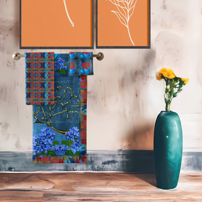 Rosa Rústico Rosa Vintage Blue Gold Faux Elegant (Rustic Rose Pink Vintage Blue Gold Faux Elegant Bath Towel Set)