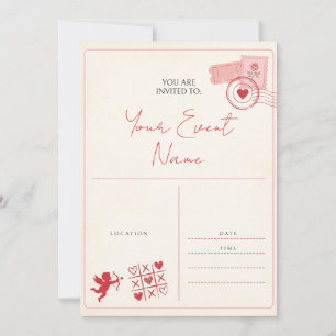 Rosa Sello de Cupido Rojo Invitación Tarjeta Posta