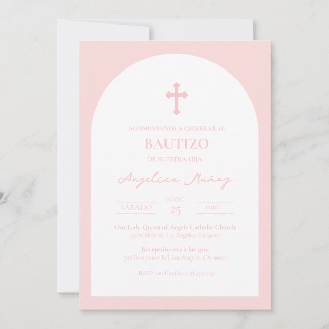 Rosa Simple Bautizo Invitación al Bautismo (Anverso)