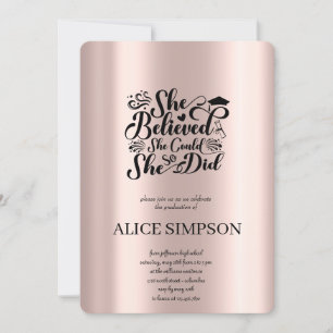 Rosa simple de oro Graduación Invitación