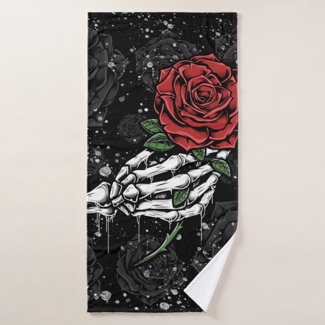 Rosa Skeleton con glam gótico negro plateado (Toalla de baño)