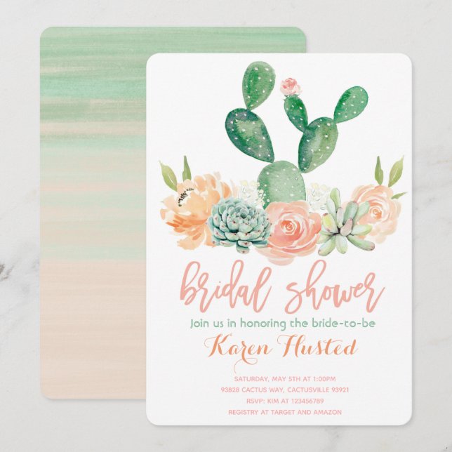Rosa suculento de la invitación nupcial de la (Anverso / Reverso)