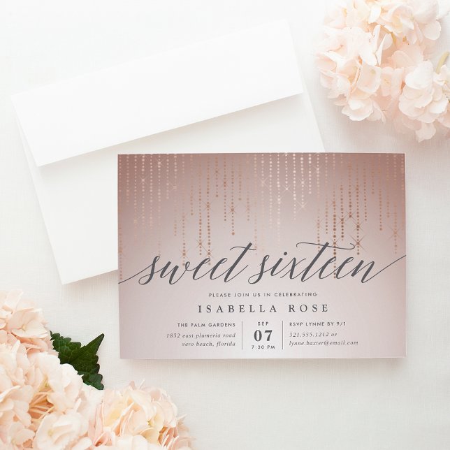 Rosa Tapa Dorada Luces Dulce Invitación (Subido por el creador)