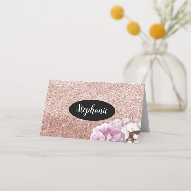Rosa Tarjeta del lugar del Purpurina de la imitaci (Anverso)
