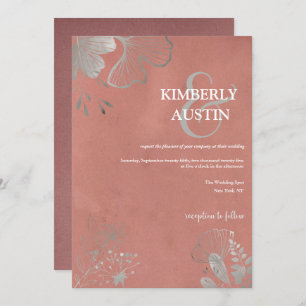 rosa terroso Invitación a la boda floral de plat