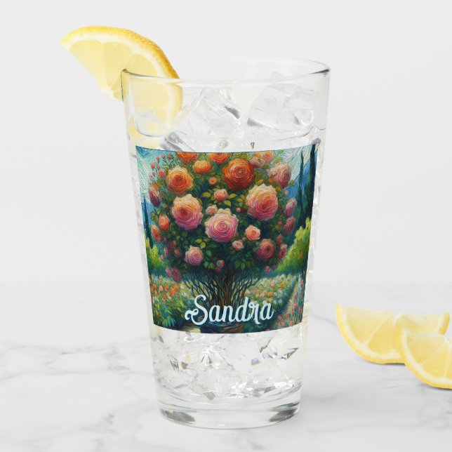 Rosa Topiary Van Gogh Style Rosas Floral Pink (Anverso (hielo))