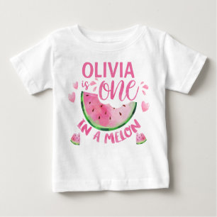 Rosa Uno En Melón Primer Cumpleaños Bebé Camiseta