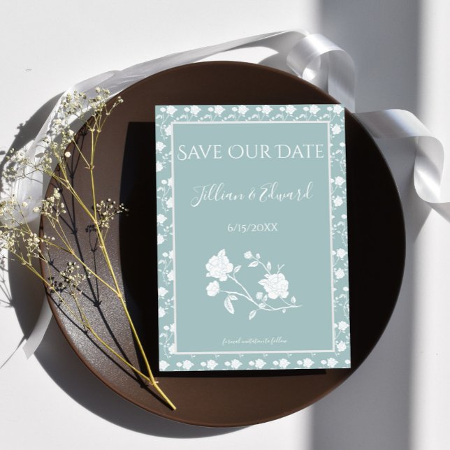 Rosa verde azulado Guardar El Anuncio De Fecha (Teal Rose Save the Date)