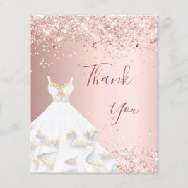 Rosa vestido blanco dorado tarjeta de agradecimien