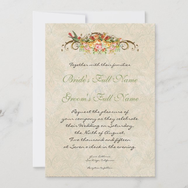 Rosa vintage en aves, Invitación a la boda (Anverso)