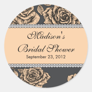Rosa Vintage Peach Bridal Shower Pegatina