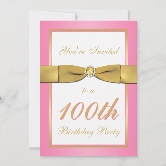 Rosa y 100a invitación del cumpleaños del oro (Anverso)