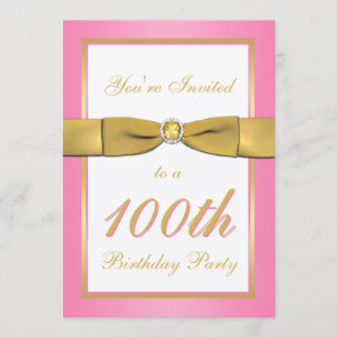 Rosa y 100a invitación del cumpleaños del oro