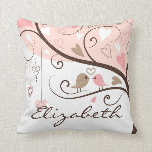 Rosa y almohada personalizada Lovebirds de Brown
