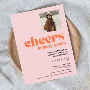 Rosa y Apricot retro, invitación de 40 años